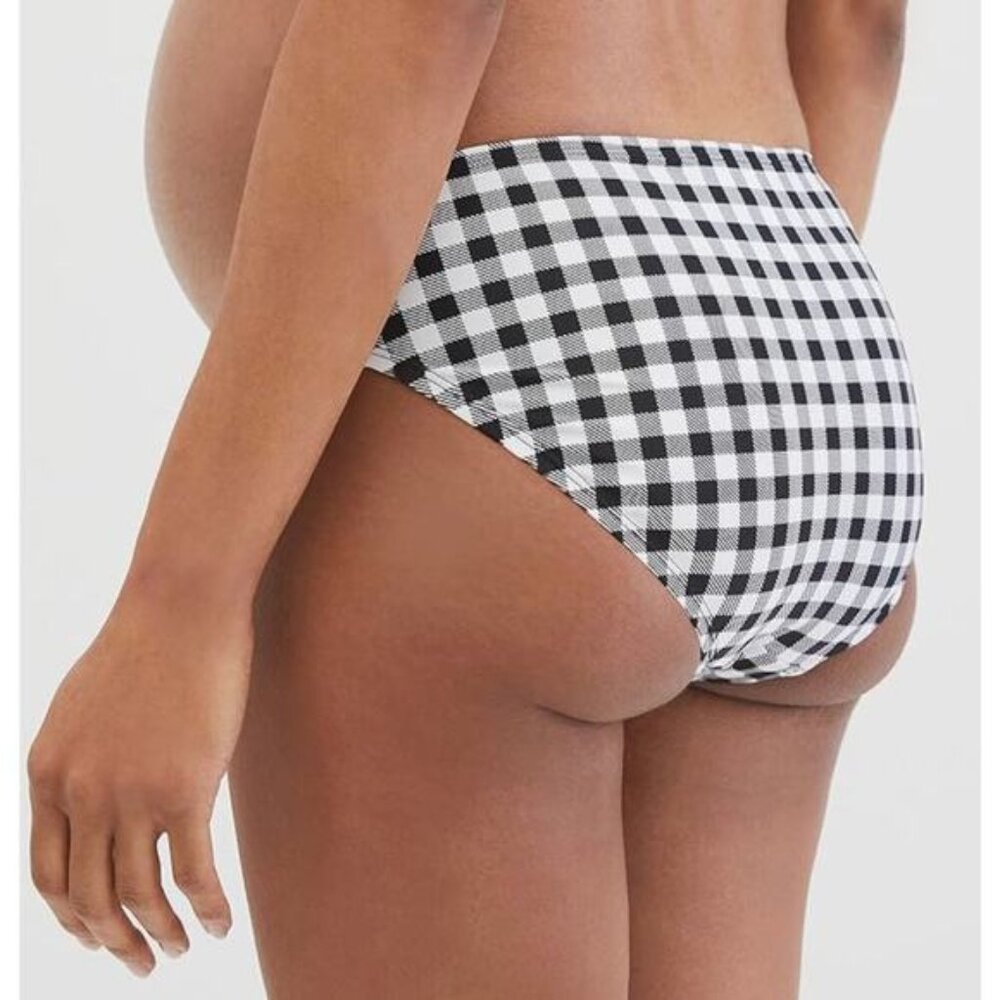NWT Motherhood Maternity Gingham Bikini Bottom Black White UPF 50+ Size M
